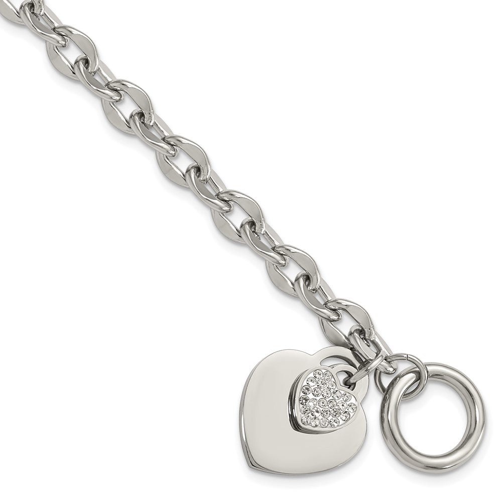 Shop Stylish Chisel Polished Stainless Steel Toggle Bracelet - 7.5", CZ Hearts
