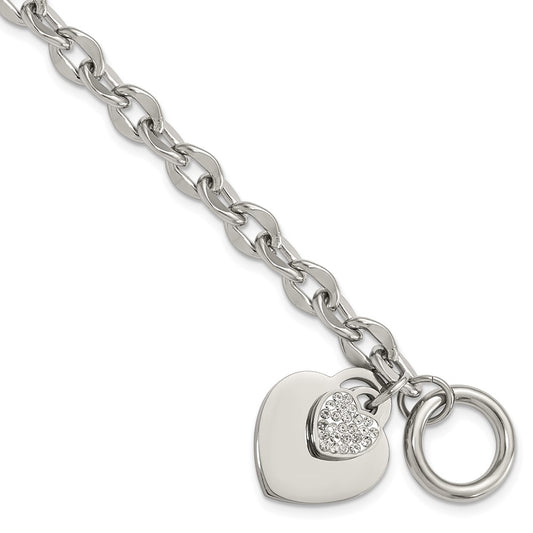 Shop Stylish Chisel Polished Stainless Steel Toggle Bracelet - 7.5", CZ Hearts