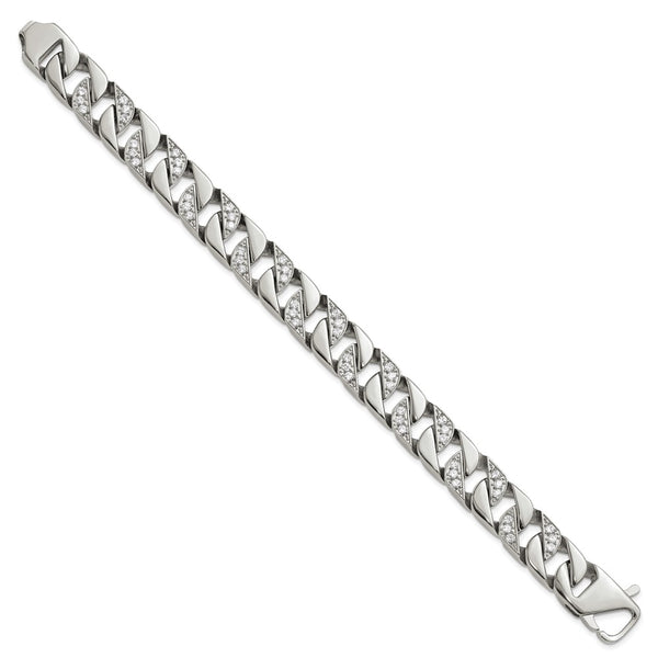Polished Stainless Steel Curb Link Bracelet - 8.5" Length, CZ