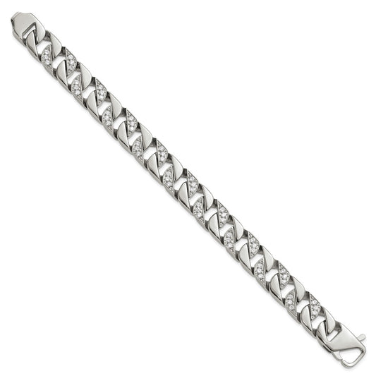 Buy Stylish Polished Stainless Steel Curb Link Bracelet - 8.5" Length, CZ