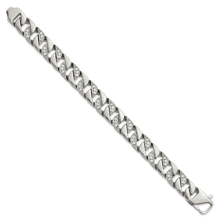 Buy Stylish Polished Stainless Steel Curb Link Bracelet - 8.5" Length, CZ-2