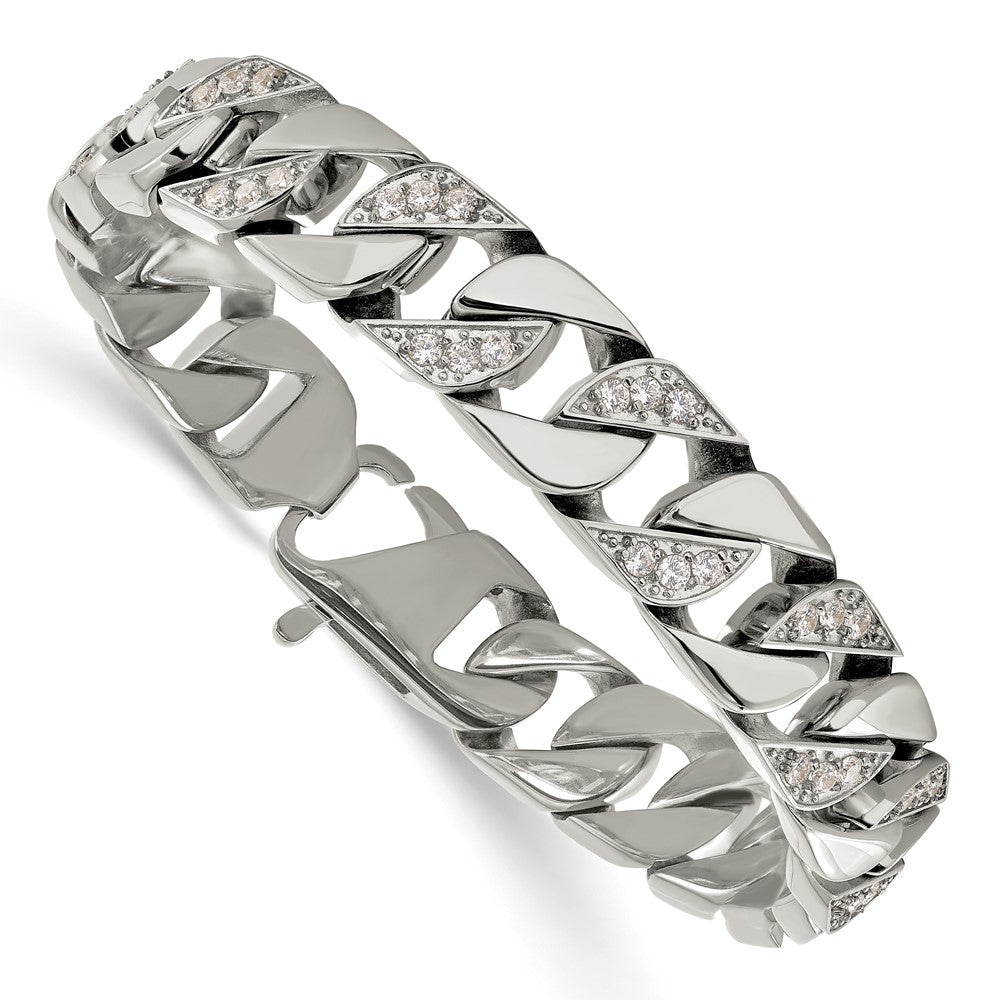 Buy Stylish Polished Stainless Steel Curb Link Bracelet - 8.5" Length, CZ