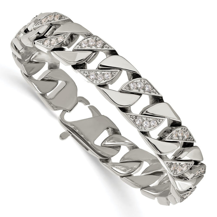 Buy Stylish Polished Stainless Steel Curb Link Bracelet - 8.5" Length, CZ-3