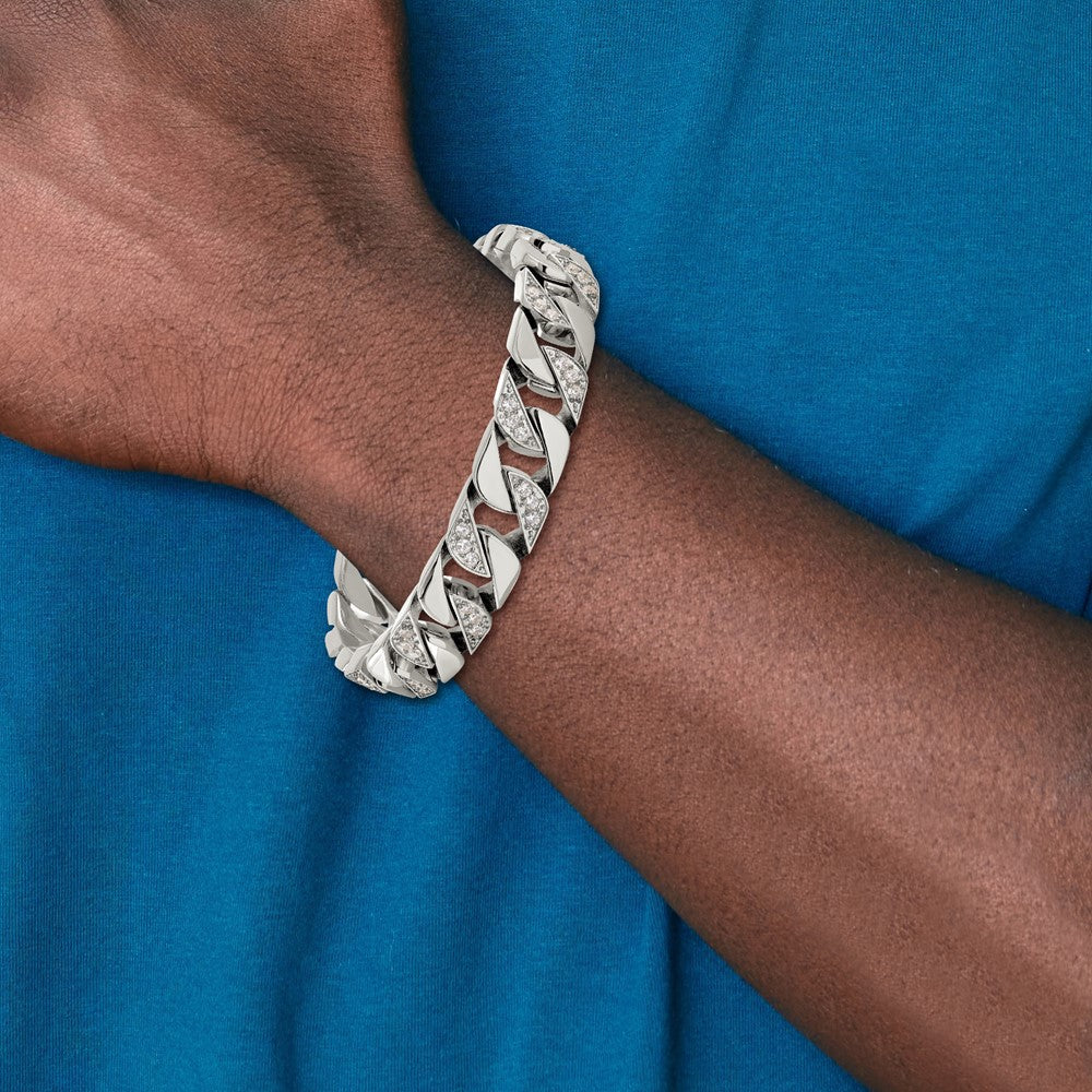 Buy Stylish Polished Stainless Steel Curb Link Bracelet - 8.5" Length, CZ