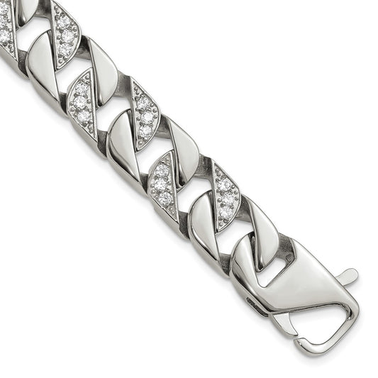 Buy Stylish Polished Stainless Steel Curb Link Bracelet - 8.5" Length, CZ