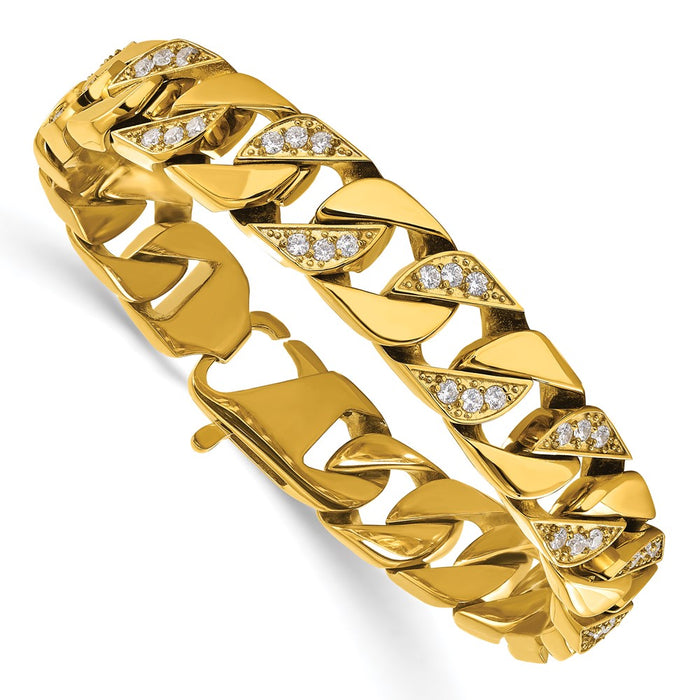 Shop Stylish 8.5" Chisel Polished Stainless Steel Curb Link Bracelet, CZ, Yellow IP-Plated-3
