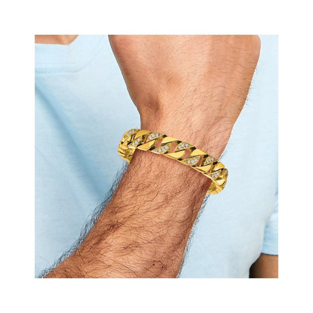 Shop Stylish 8.5" Chisel Polished Stainless Steel Curb Link Bracelet, CZ, Yellow IP-Plated