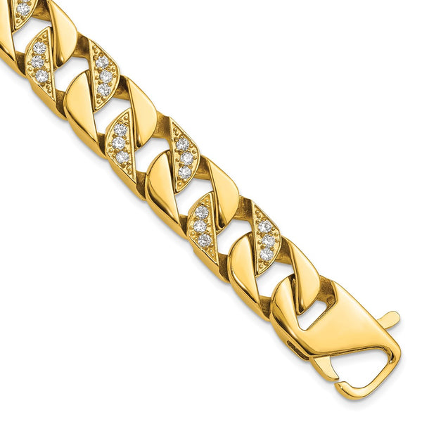 8.5" Chisel Polished Stainless Steel Curb Link Bracelet, CZ, Yellow IP-Plated
