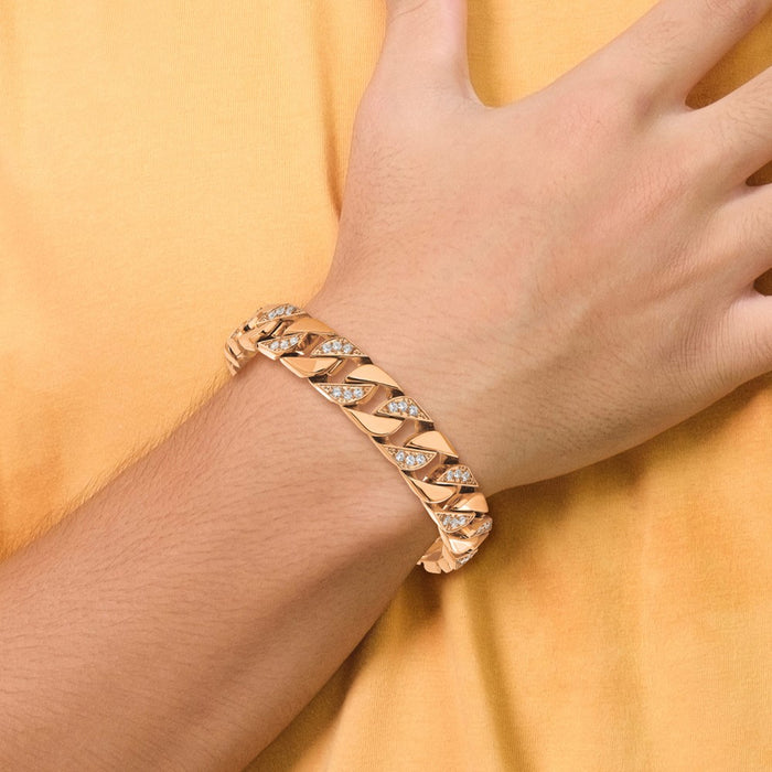 Exclusive 7.75" Chisel Polished Stainless Steel Rose IP-Plated Bracelet - Stylish CZ-4