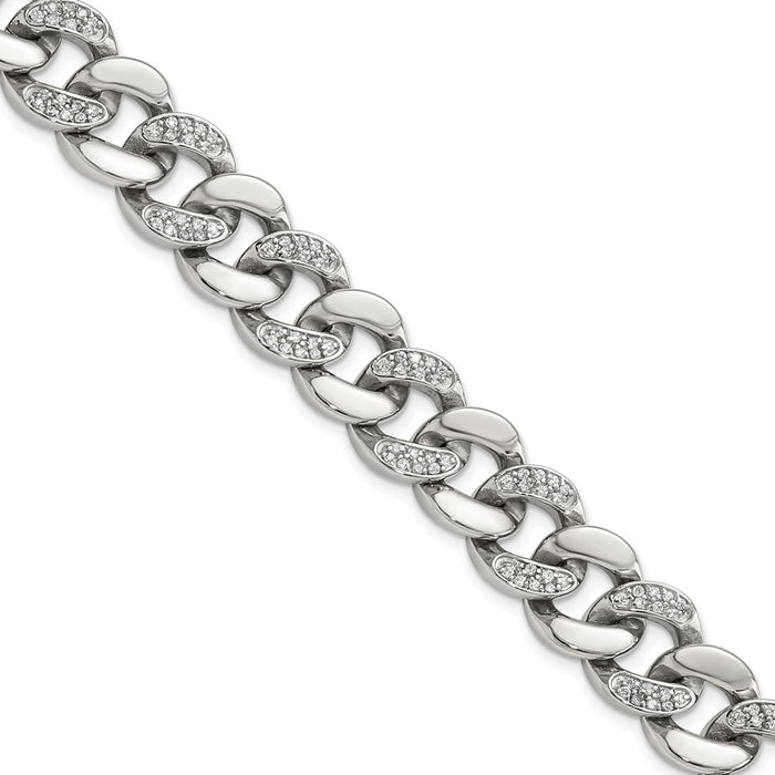 Buy Stylish 8-Inch Curb Link Bracelet in Polished Stainless Steel with CZ Accents-1