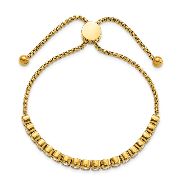 Chisel Polished Stainless Steel Adjustable Bracelet with CZ Accents