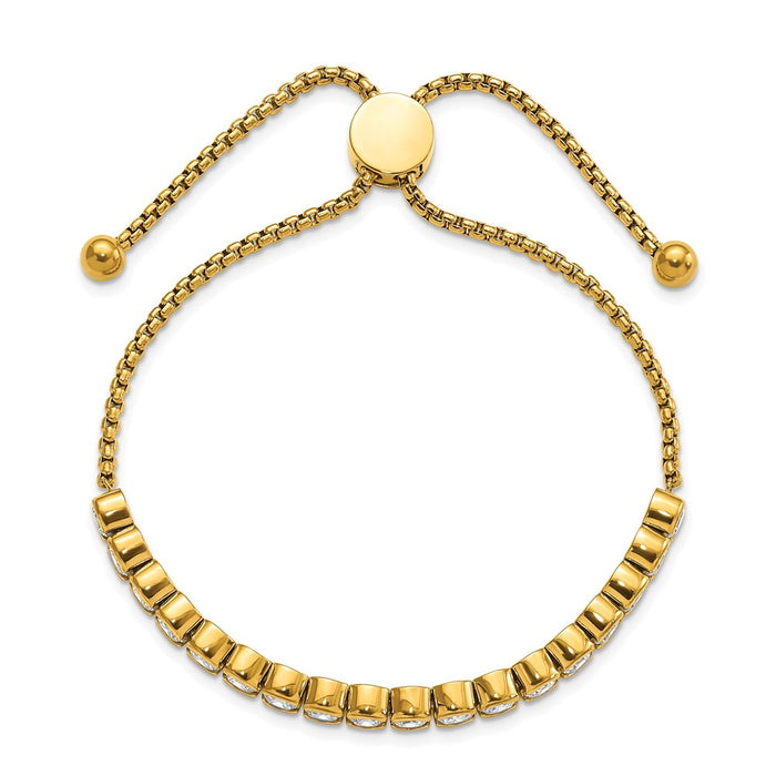 Shop Stylish Chisel Polished Stainless Steel Adjustable Bracelet with CZ Accents-2