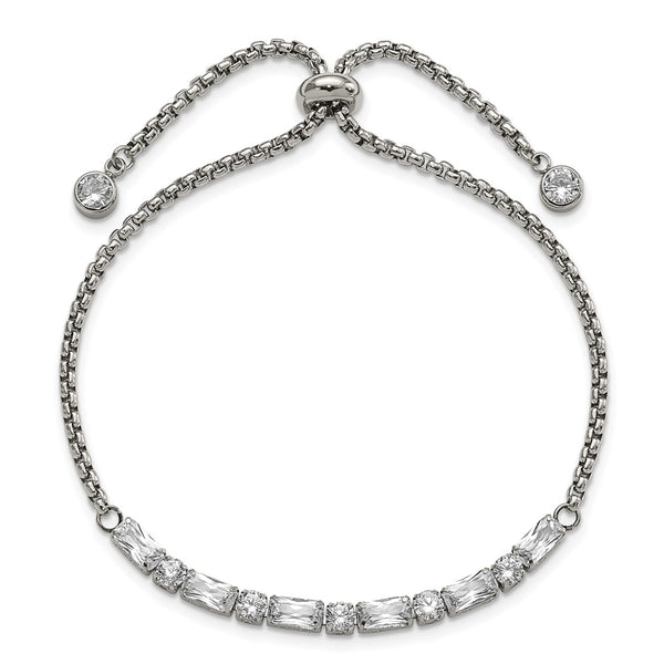 CZ-Embellished Adjustable Bracelet - Polished Stainless Steel