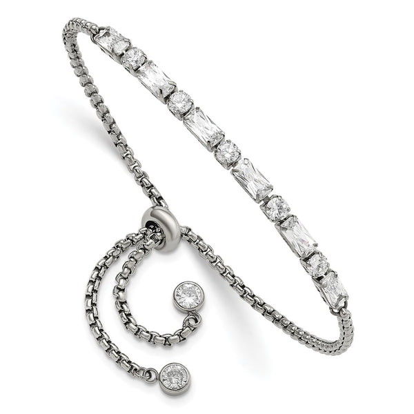 CZ-Embellished Adjustable Bracelet - Polished Stainless Steel