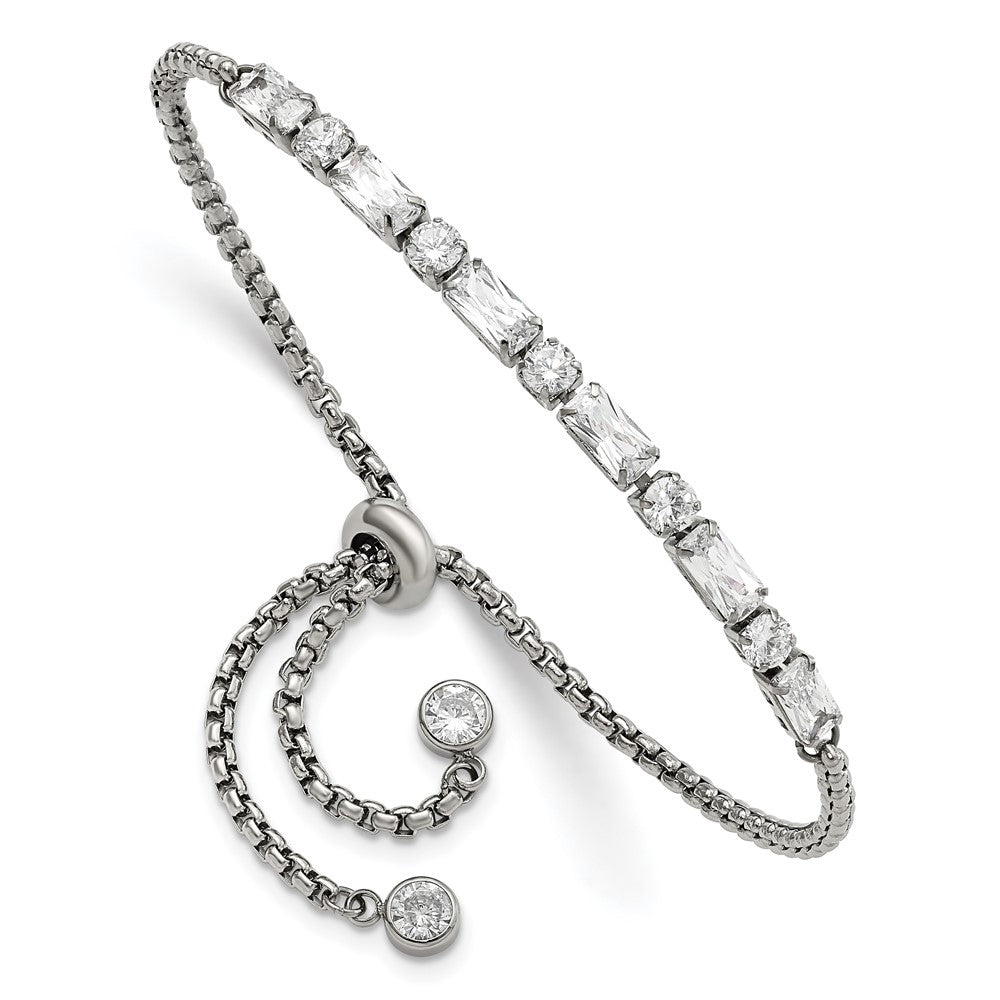 Shop Stylish CZ-Embellished Adjustable Bracelet | Polished Stainless Steel
