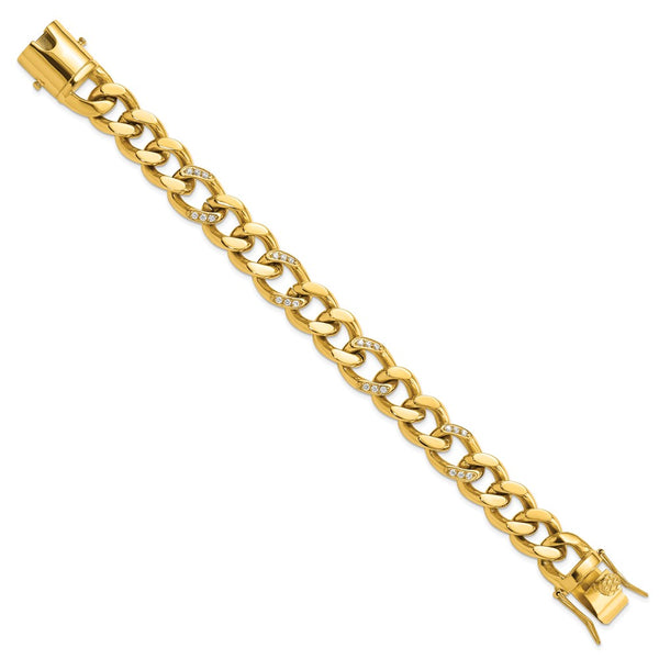 8-Inch Curb Link Bracelet - Stainless Steel CZ Accents