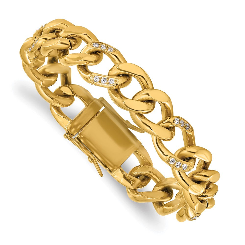 Exclusive 8-Inch Curb Link Bracelet - Stylish Stainless Steel & CZ Accents