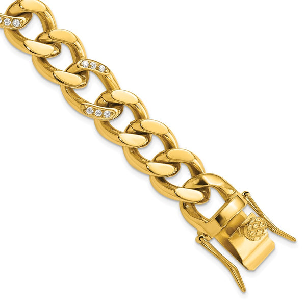8-Inch Curb Link Bracelet - Stainless Steel CZ Accents