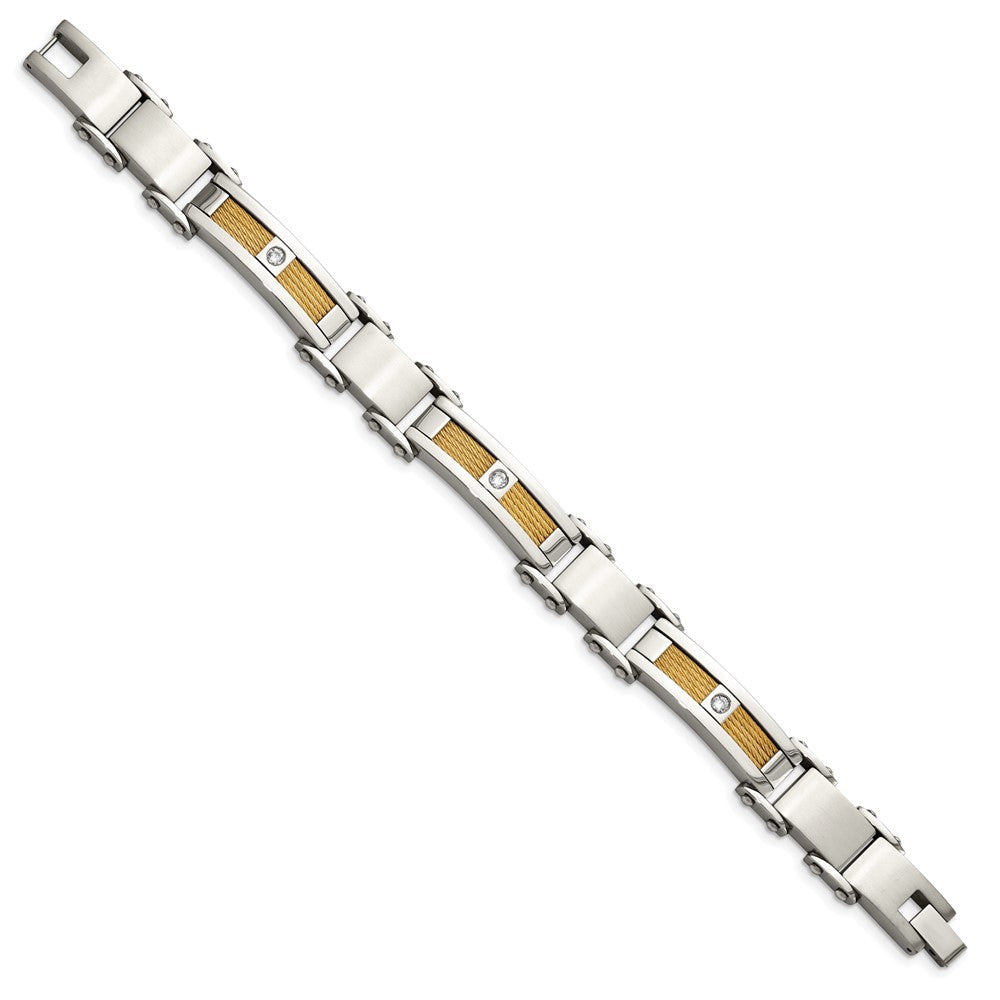 Shop Stylish Chisel Polished Stainless Steel Cable Link Bracelet - 8.5" CZ