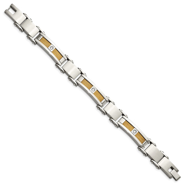 Chisel Polished Stainless Steel Cable Link Bracelet - 8.5" CZ