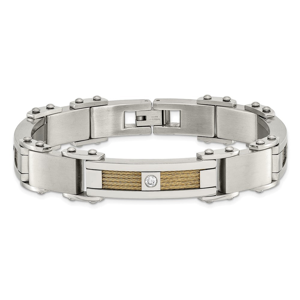 Shop Stylish Chisel Polished Stainless Steel Cable Link Bracelet - 8.5" CZ