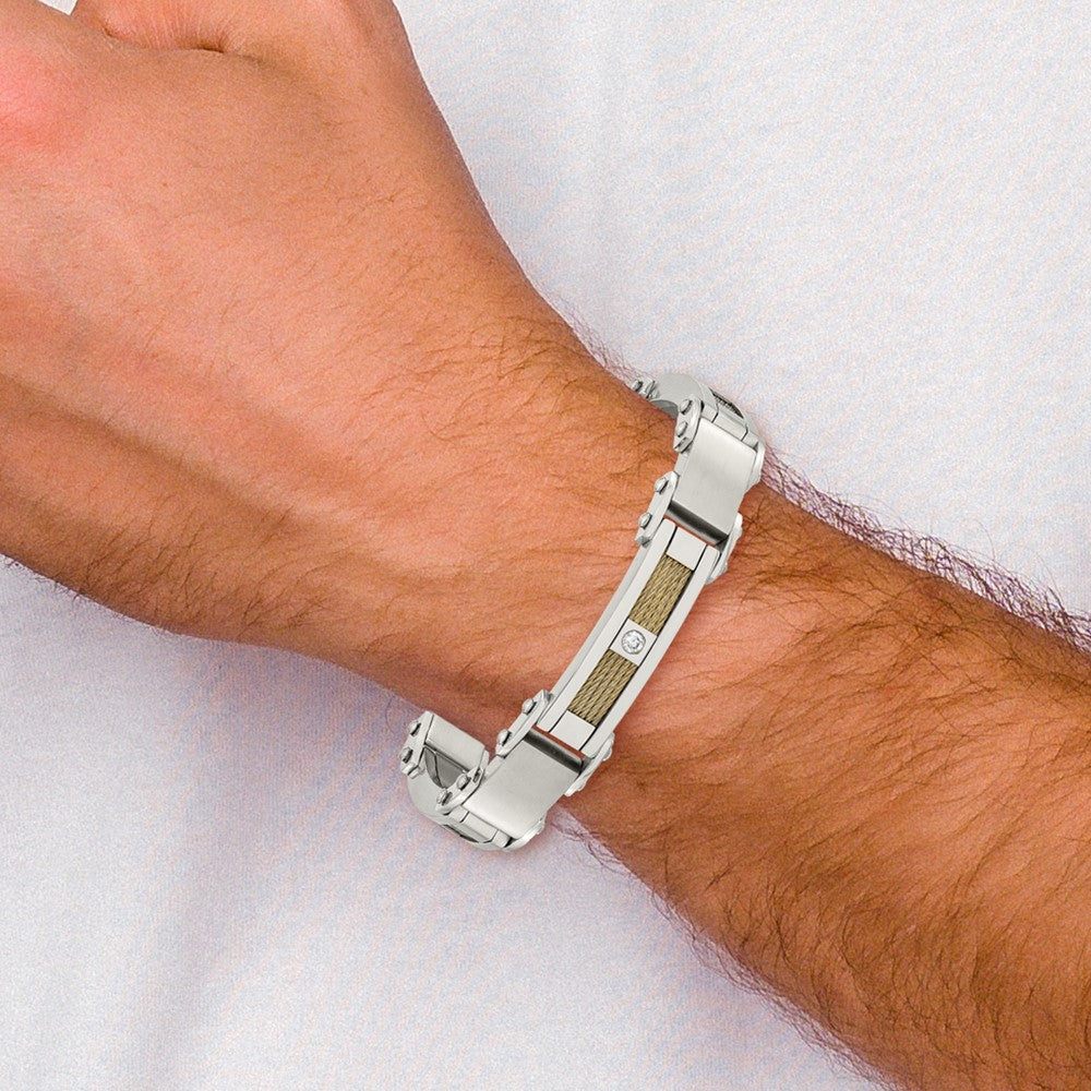Shop Stylish Chisel Polished Stainless Steel Cable Link Bracelet - 8.5" CZ