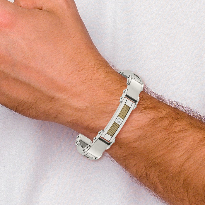 Shop Stylish Chisel Polished Stainless Steel Cable Link Bracelet - 8.5" CZ-5