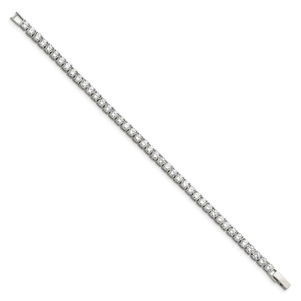 7.5-Inch Chisel Polished Stainless Steel Tennis Bracelet with CZ Accents