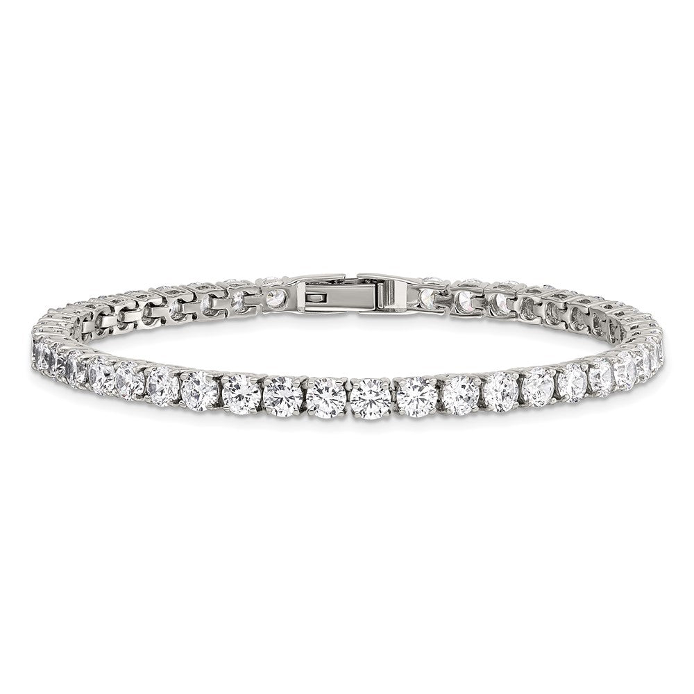 Shop Stylish 7.5-Inch Chisel Polished Stainless Steel Tennis Bracelet with CZ Accents