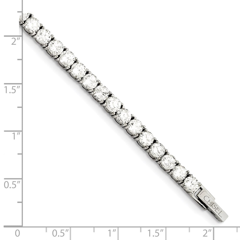 Shop Stylish 7.5-Inch Chisel Polished Stainless Steel Tennis Bracelet with CZ Accents