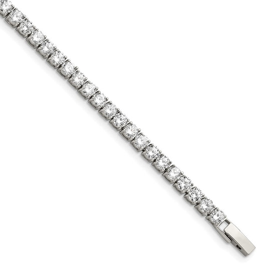 Shop Stylish 7.5-Inch Chisel Polished Stainless Steel Tennis Bracelet with CZ Accents
