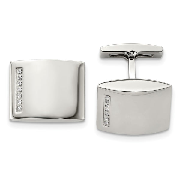 Polished Stainless Steel CZ Cufflinks - Style GR1-1024018