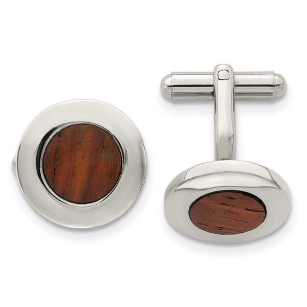 Stainless Steel Cufflinks with Koa Wood Inlay