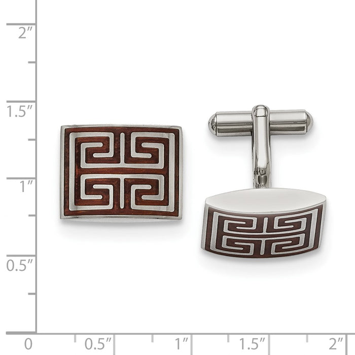 Buy Stylish Polished Stainless Steel Rectangle Cufflinks with Koa Wood Inlay-3