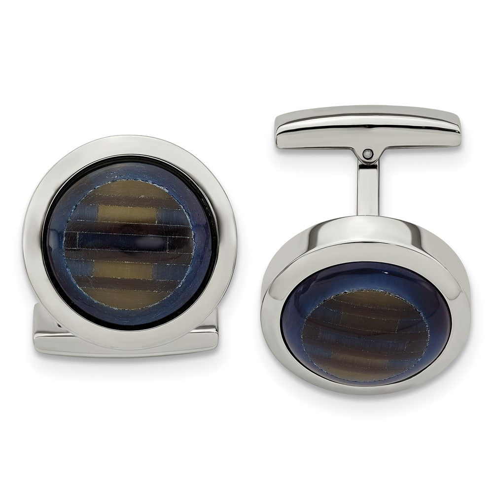 Exclusive Chisel Polished Stainless Steel Cufflinks - Stylish Blue & Brown Design