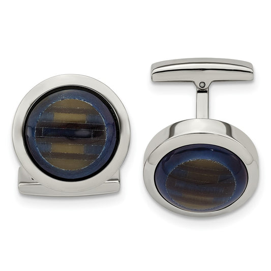 Exclusive Chisel Polished Stainless Steel Cufflinks - Stylish Blue & Brown Design