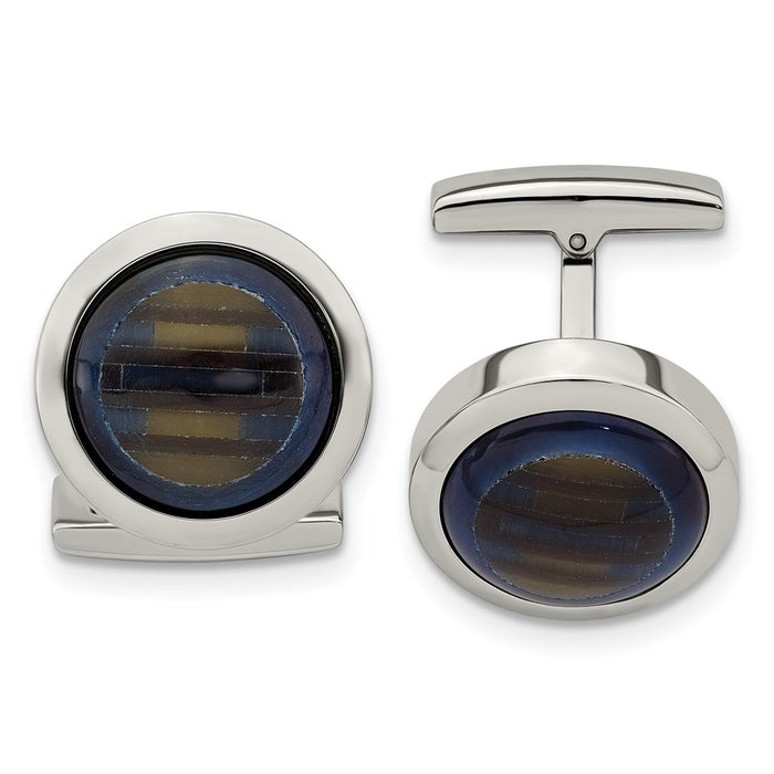 Exclusive Chisel Polished Stainless Steel Cufflinks - Stylish Blue & Brown Design-1