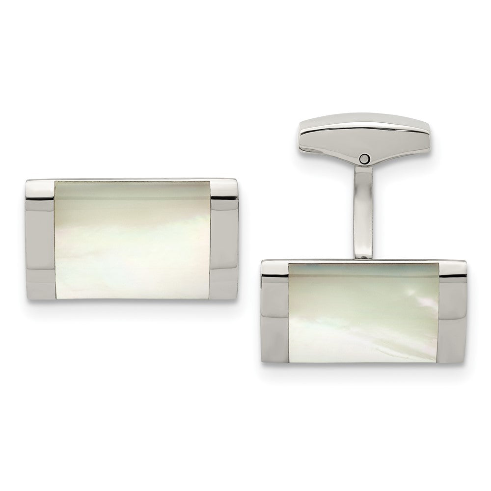Exclusive Polished Stainless Steel Cufflinks with Mother of Pearl Inlay