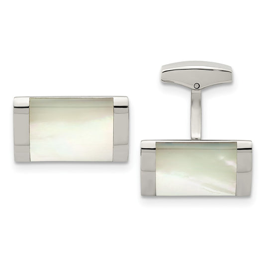 Exclusive Polished Stainless Steel Cufflinks with Mother of Pearl Inlay