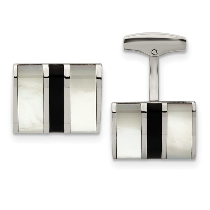Buy Stylish Chisel Polished Stainless Steel Cufflinks with Onyx Inlay-1