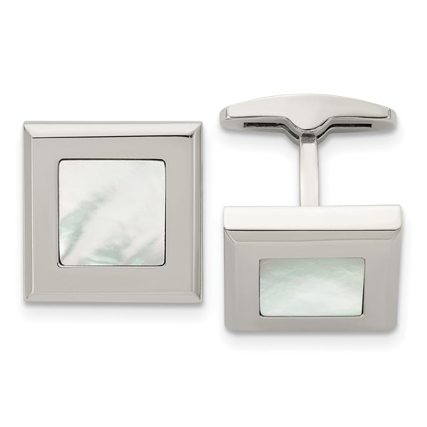 Stainless Steel Cufflinks with Mother of Pearl Inlay
