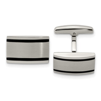 Exclusive Stylish Chisel Brushed Stainless Steel Cufflinks - Black Rubber
