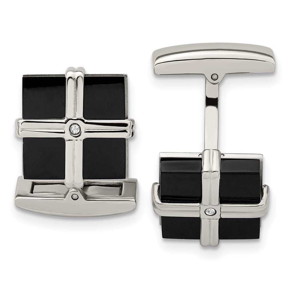 Buy Exclusive Chisel Polished Black IP-Plated Cufflinks with CZ Accents
