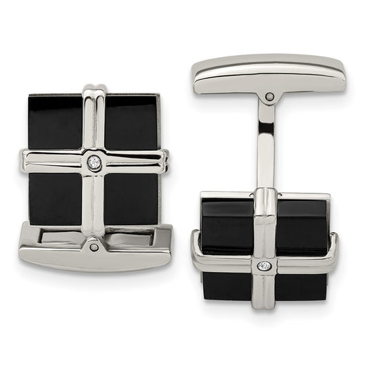 Buy Exclusive Chisel Polished Black IP-Plated Cufflinks with CZ Accents