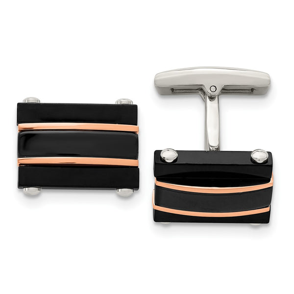Chisel Polished Black & Rose IP-Plated Cufflinks