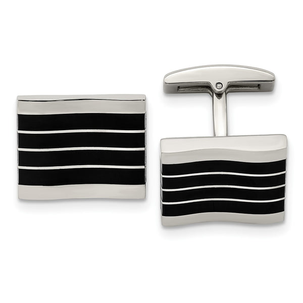 Polished Black Cat's Eye Cufflinks in Stainless Steel