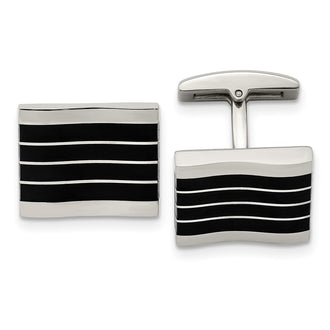 High-Quality Polished Black Cat's Eye Cufflinks in Stainless Steel - Stylish Value!