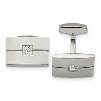 Buy Stylish Chisel Polished Stainless Steel Rectangle Cufflinks with CZ Accents