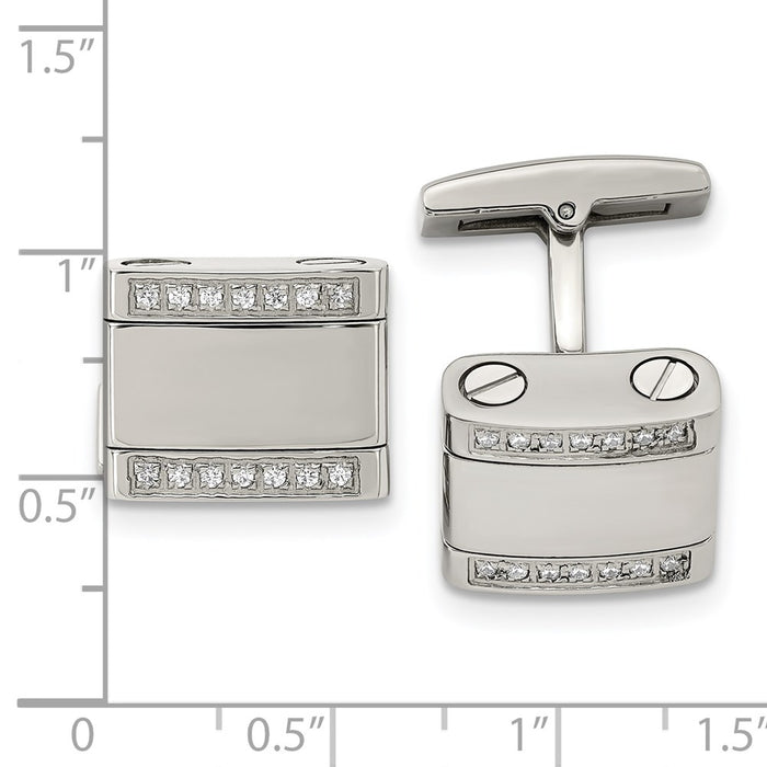 Buy Stylish Polished Stainless Steel Chisel Cufflinks | CZ Rounded Square Design-3