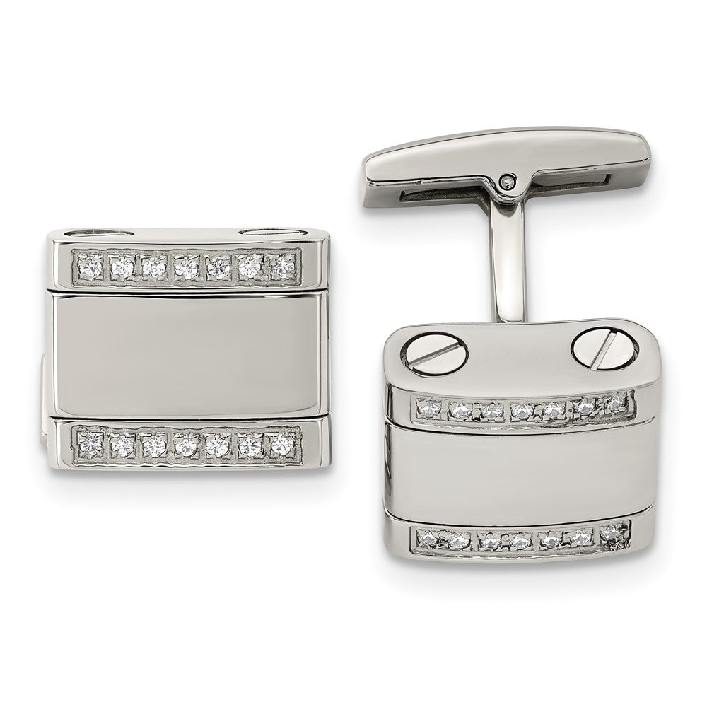 Buy Stylish Polished Stainless Steel Chisel Cufflinks | CZ Rounded Square Design